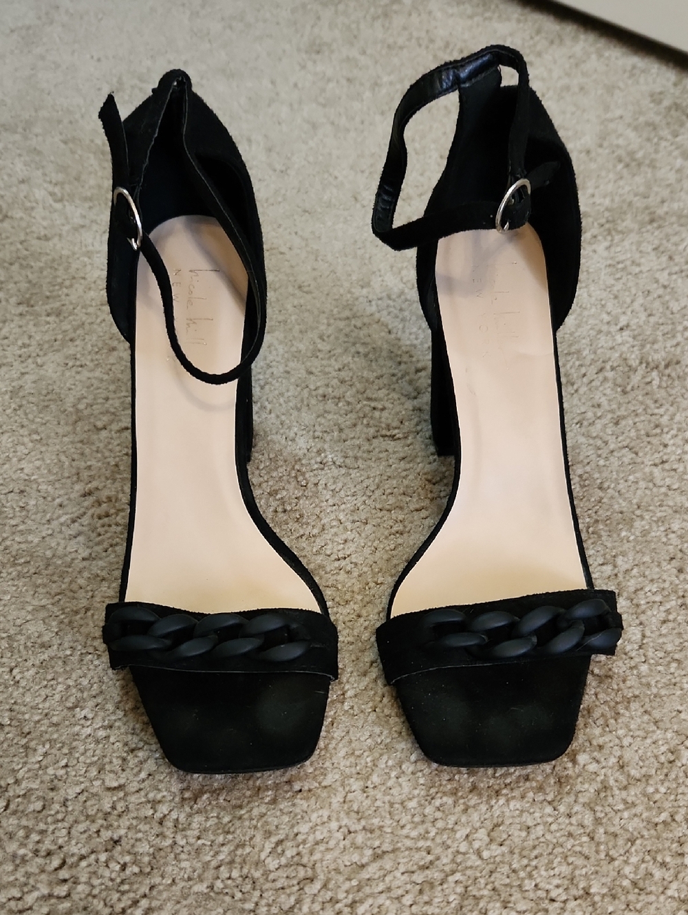 Nicole Miller - Black Ankle-Strap Block Heel with Braided Front - 9